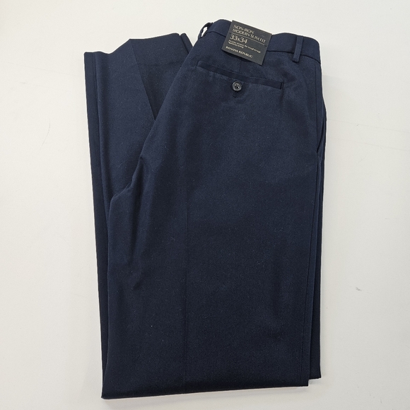 Banana Republic NWT Pants Mens 33 x 34 Navy BLUE Slim Fit Non Iron Dress Stretch - Picture 11 of 11
